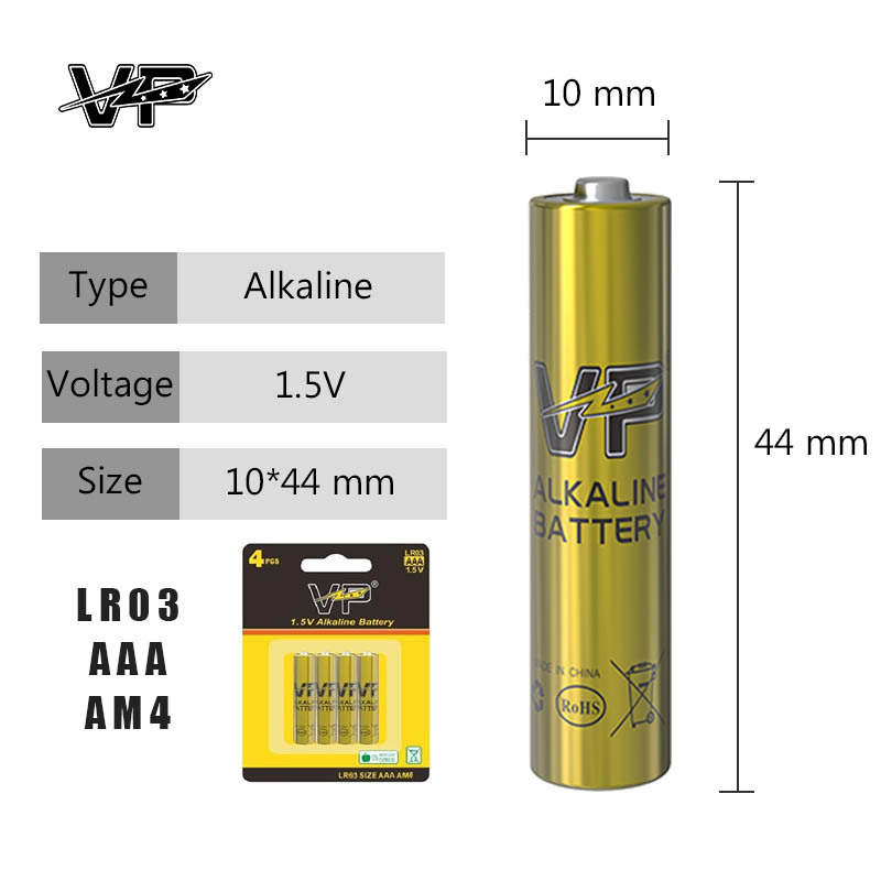 Ultra Dry Cell LR03 Aaa 1.5 V VP Alkaline Batteries AM4 150Mins 11.5g For Home Use