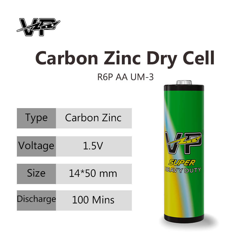 R6P Süper Ağır Güçlü VP Hücre Çinko ve Karbon Pil 100 Dakika AA UM3 1.5V Tek kullanımlık