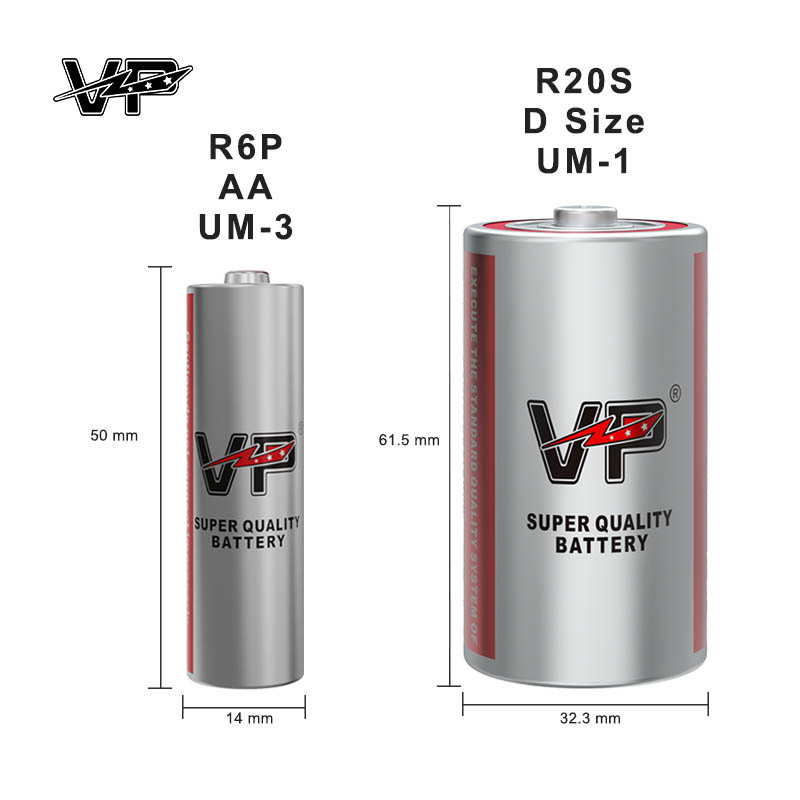 VP R20 Carbon Zinc Dry Cell D Size UM1 Metal Jacket 300mins 1.5 V Carbon Zinc Battery