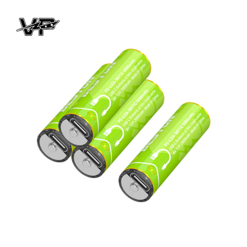 1.5V AA 3000mWh USB Reuseable Lithium ion Battery Long Shelf Life VP Batteries