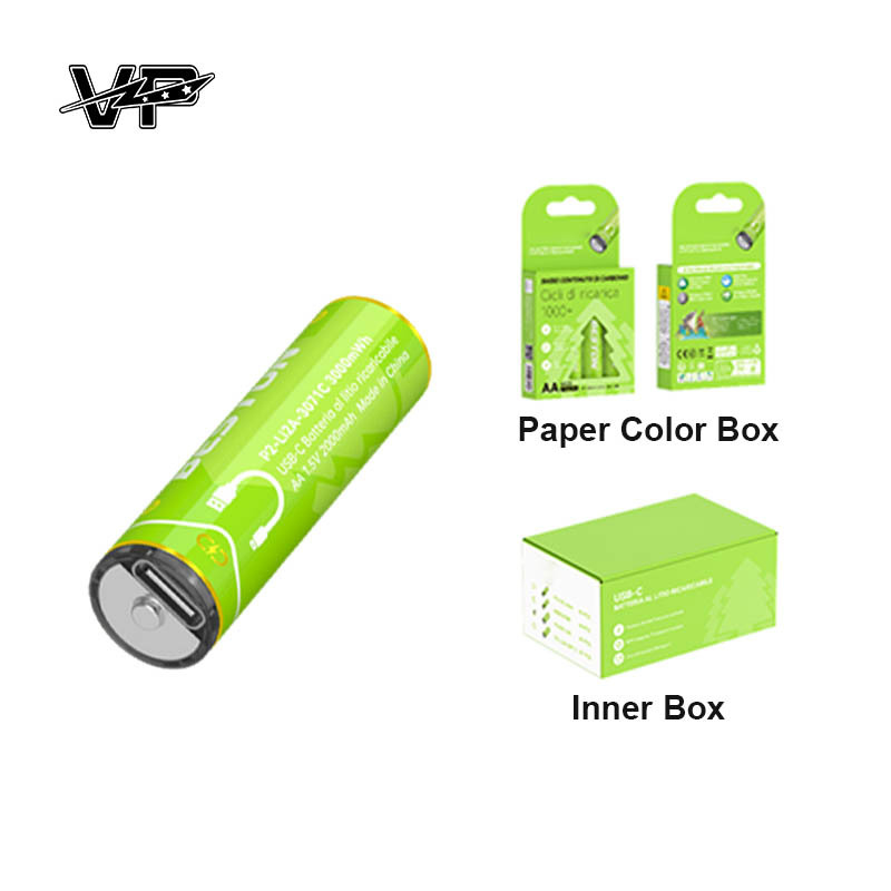 1.5V AA 3000mWh USB Reuseable Lithium ion Battery Long Shelf Life VP Batteries