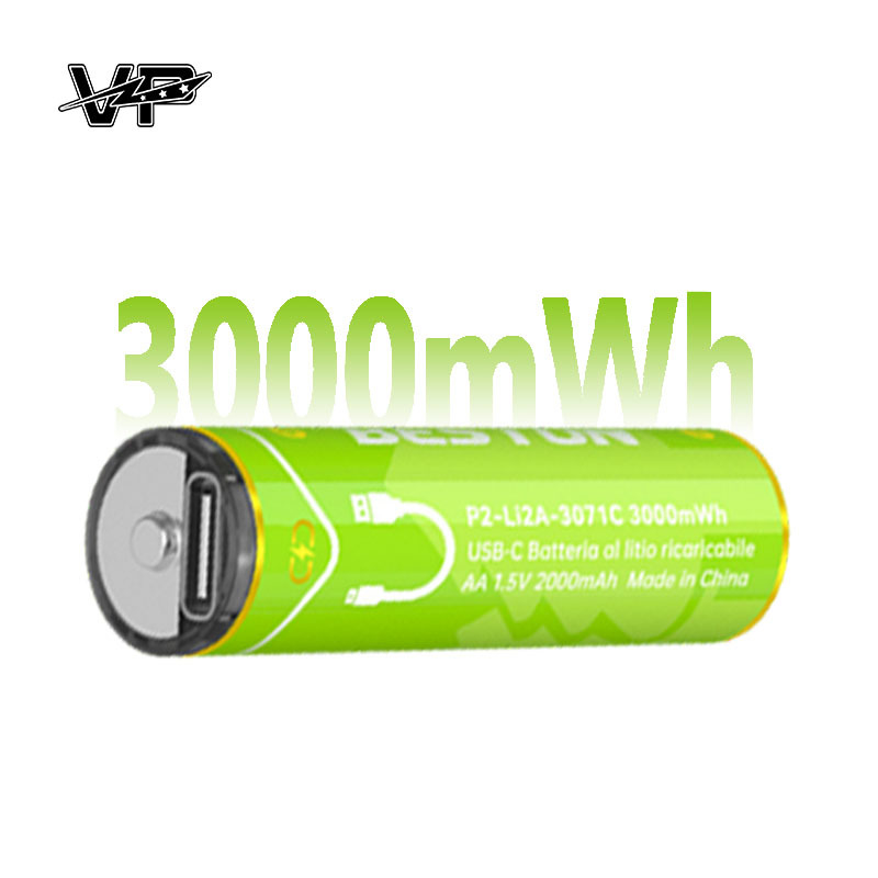 1.5V AA 3000mWh USB Reuseable Lithium ion Battery Long Shelf Life VP Batteries