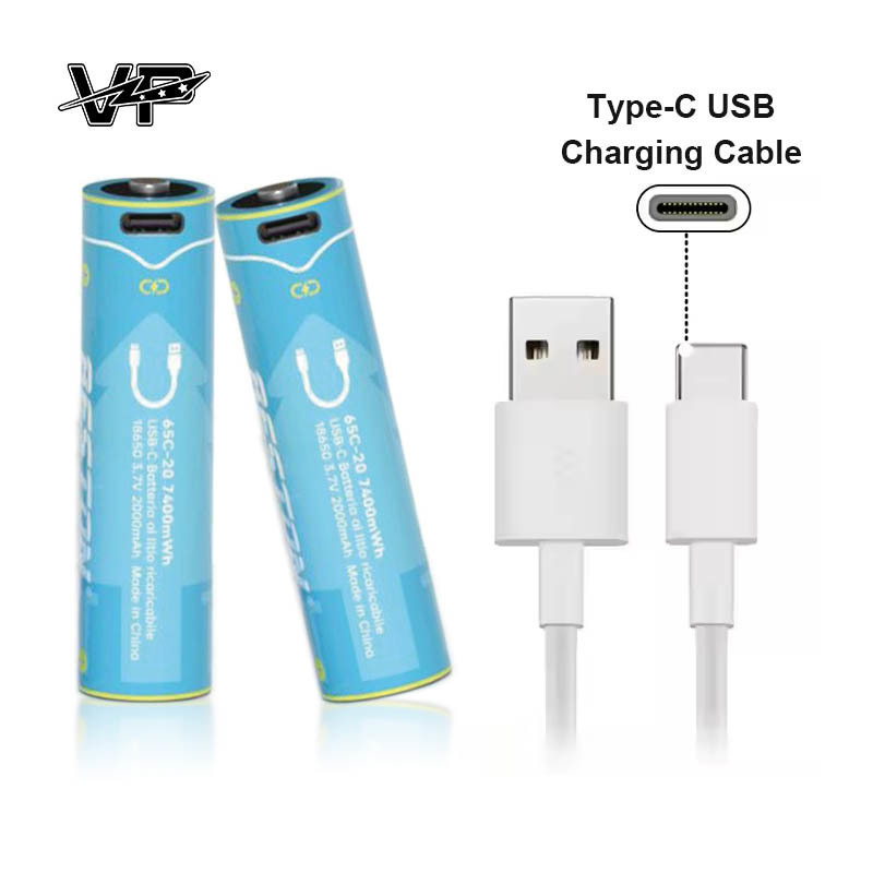 VP 7400mWh 3.7 V 18650 Li Ion Rechargeable Battery With USB C Charging Cable