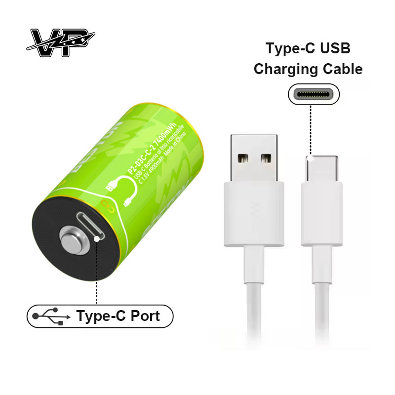 7400mWh C Size VP Stable 1.5V Lithium Ion Battery With USB-C Charge Port