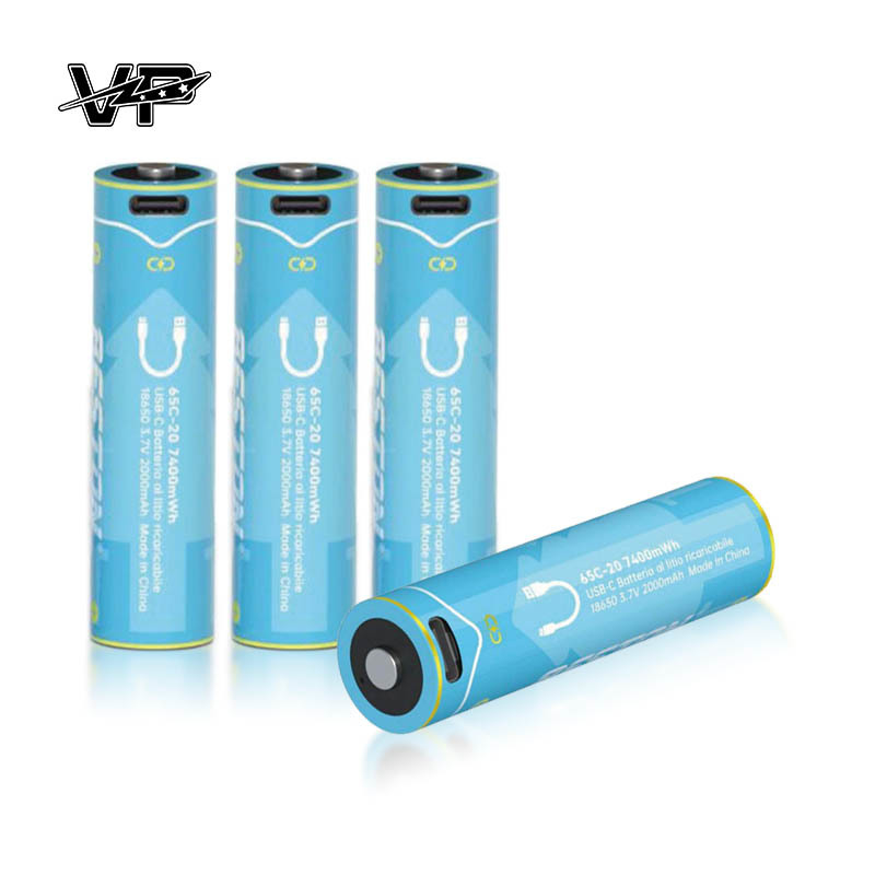 VP 7400mWh 3.7 V 18650 Li Ion Rechargeable Battery With USB C Charging Cable