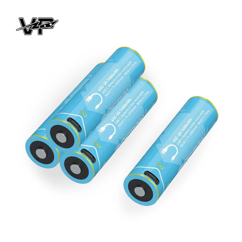 VP 7400mWh 3.7 V 18650 Li Ion Rechargeable Battery With USB C Charging Cable